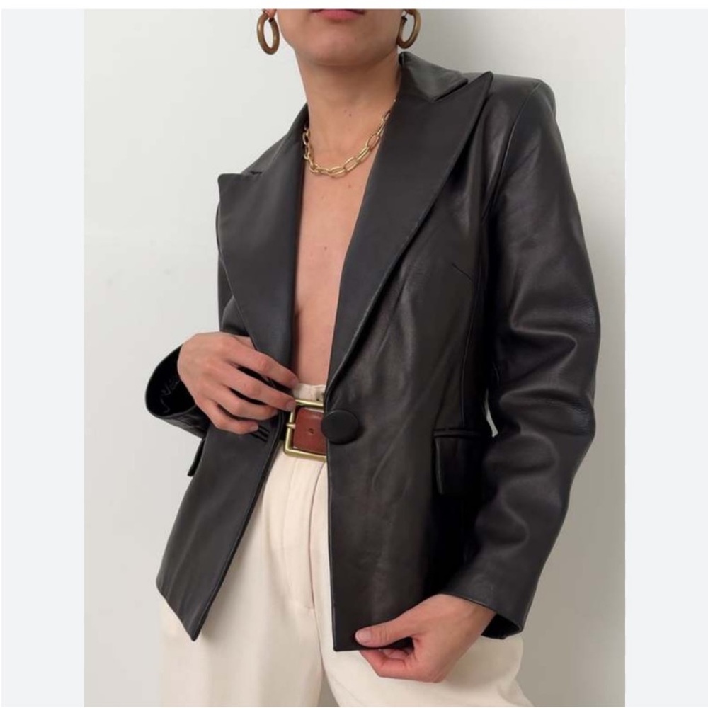 Banana Republic Leather Blazer Black 2 One Button Jacket